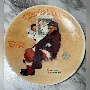 Norman Rockwell Christmas 1983 Plate - Red, Brown, Black